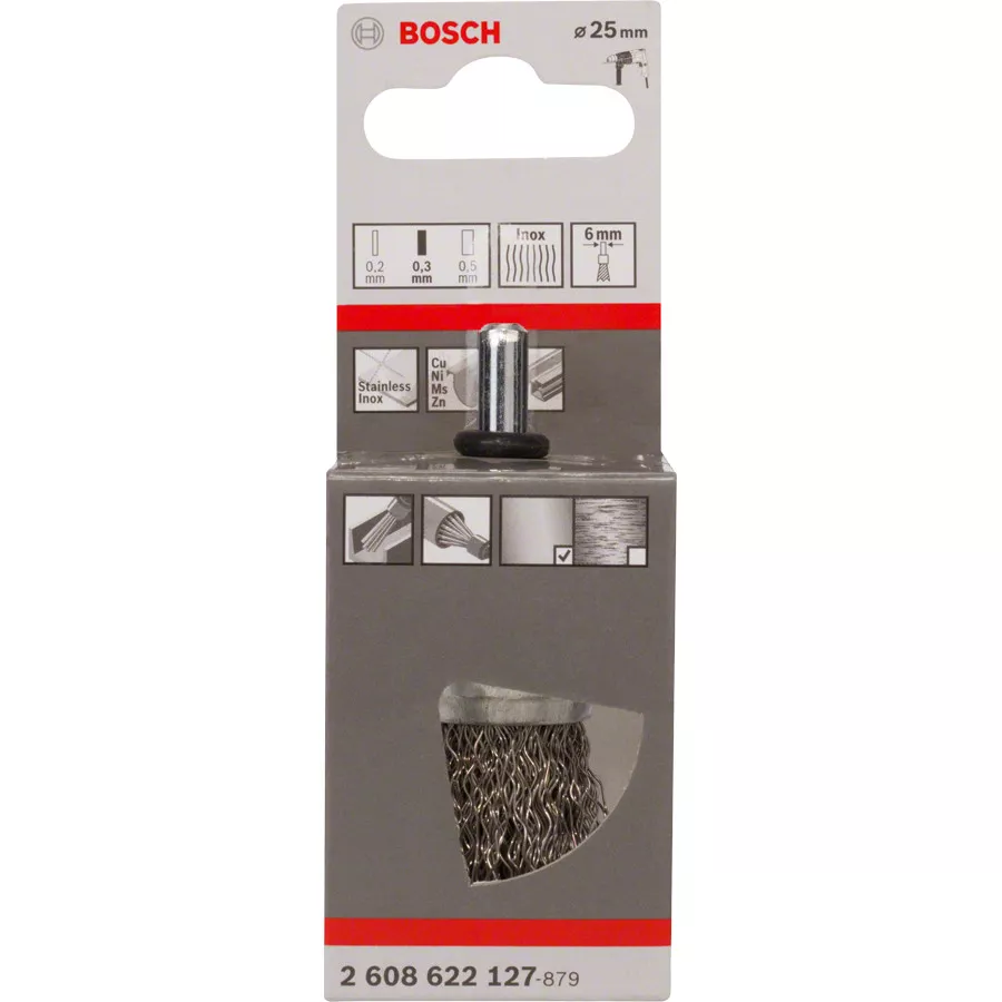 Brosse pinceau à fils ondulés inox pour perceuse